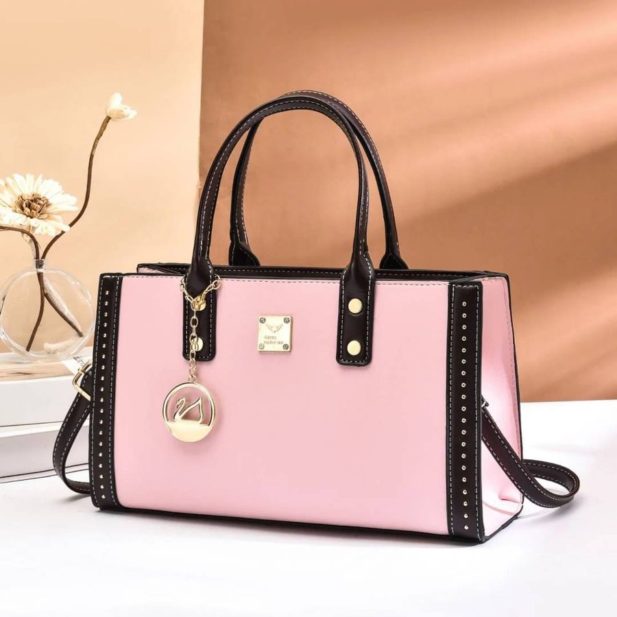 Rose pink studded satchel with charm