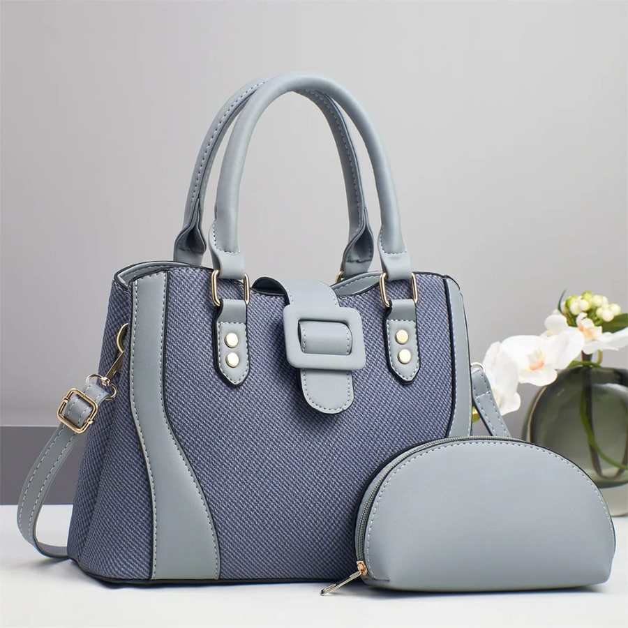Powder blue dome satchel set with buckle detail