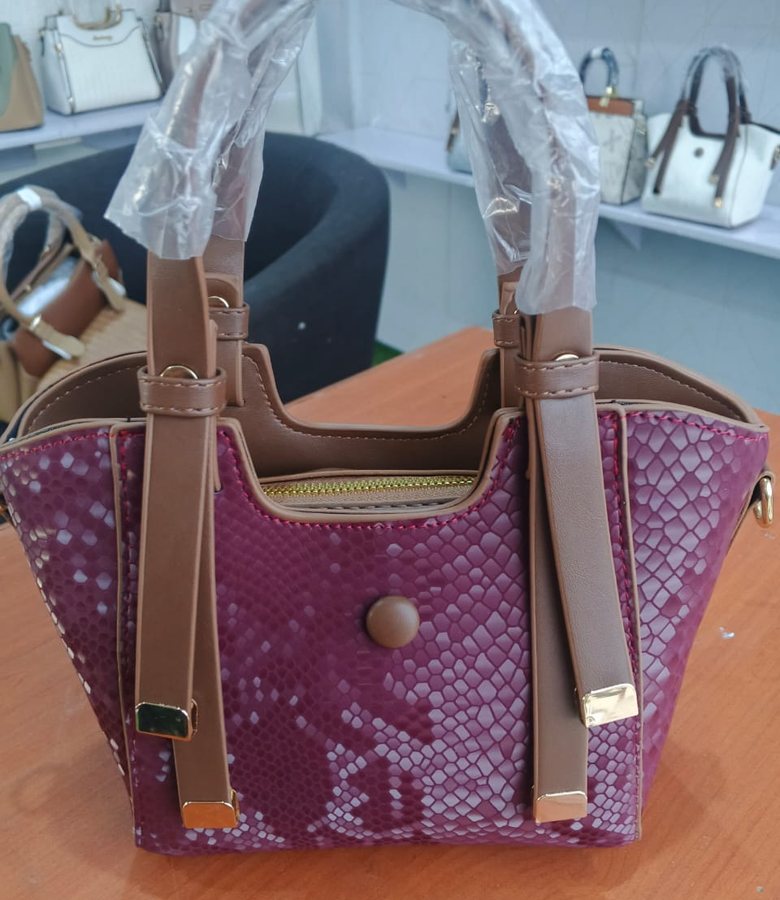 Plum snake-print trapeze tote